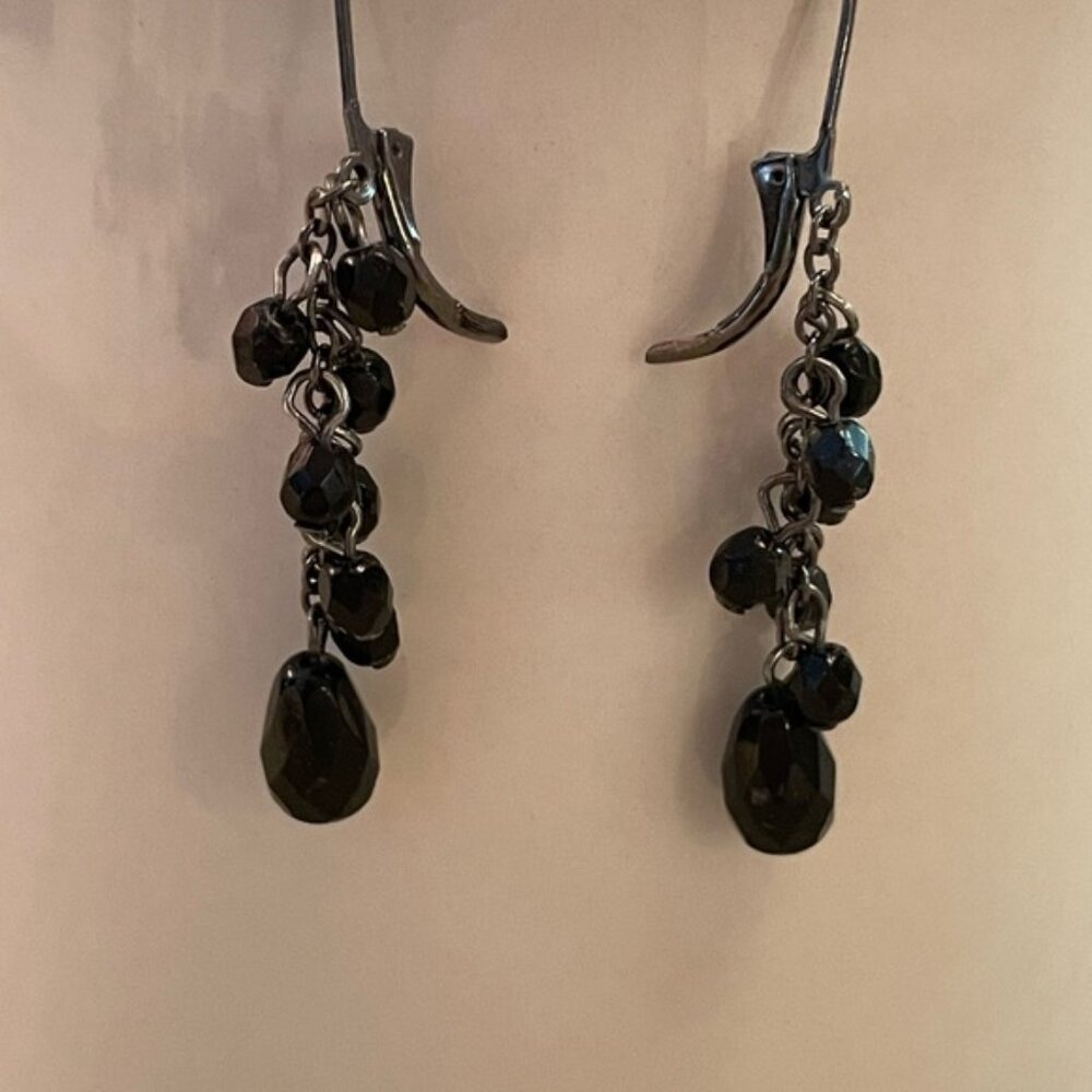 VINTAGE Elegant Black Beaded Dangle Earrings